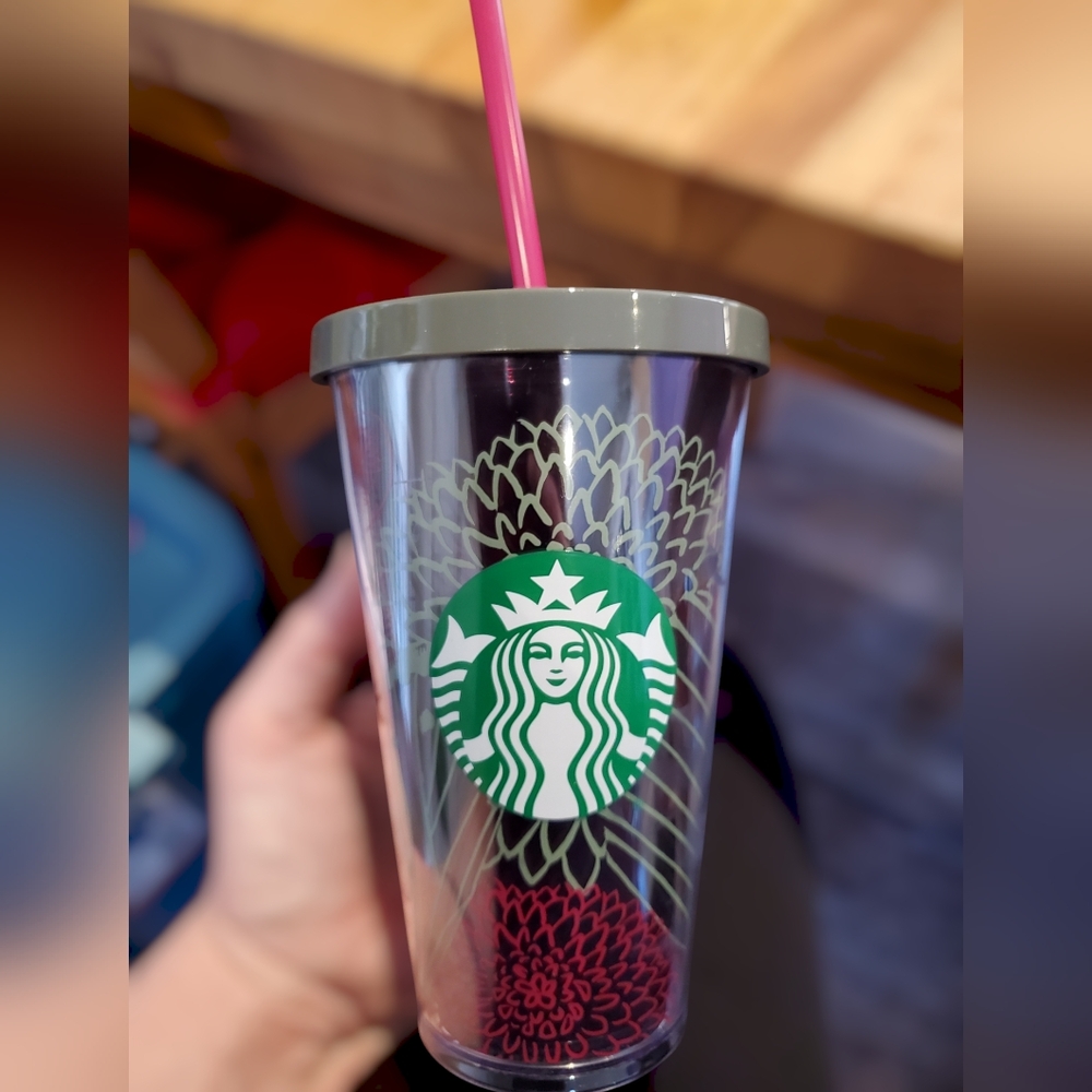 Starbucks Floral Cold Cup Reusable Tumbler W/ Pink Straw (2022)